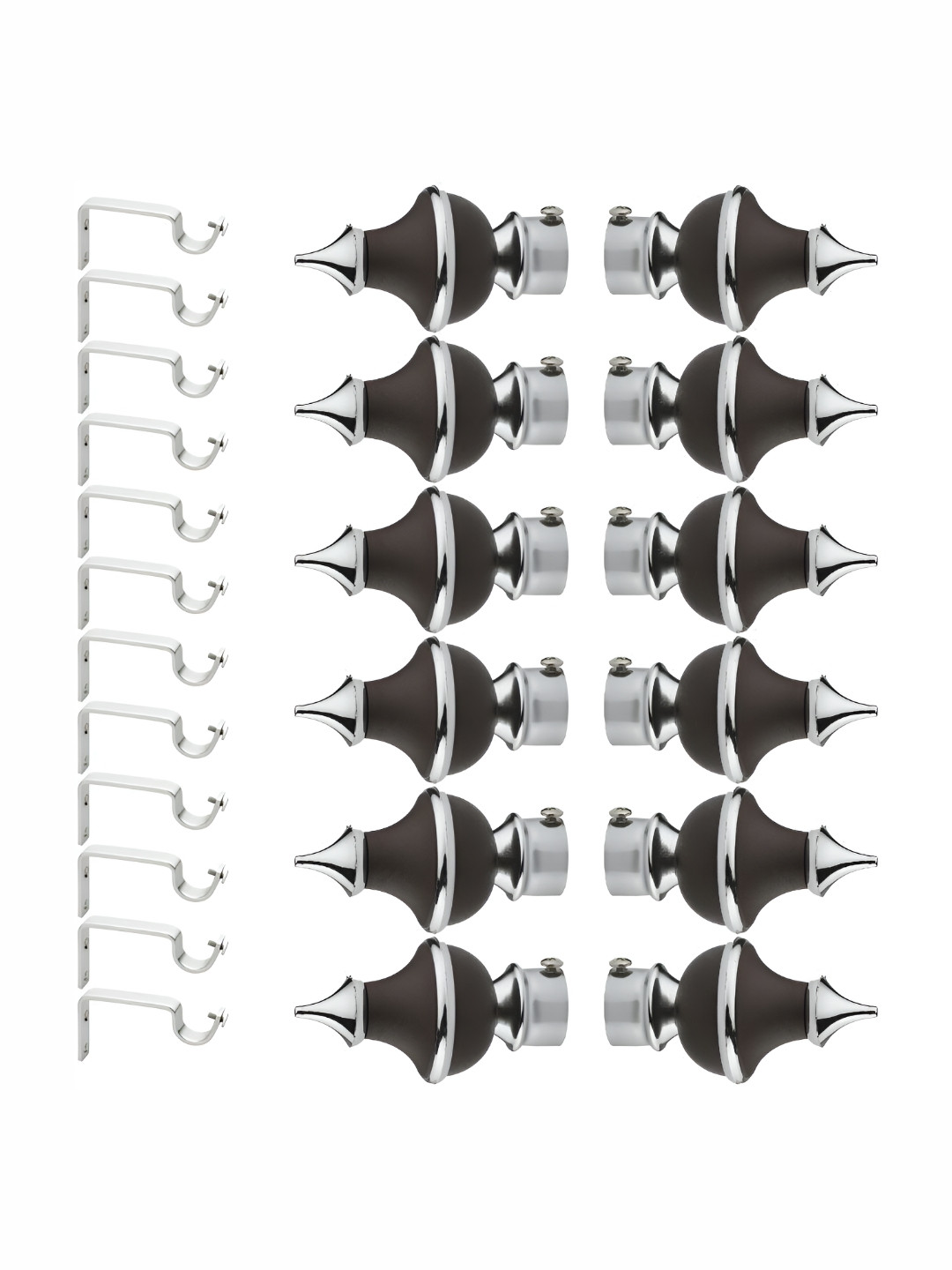 GLOXY Grey & Black 12 Pieces Stainless Steel Glossy Curtain Brackets With Holder