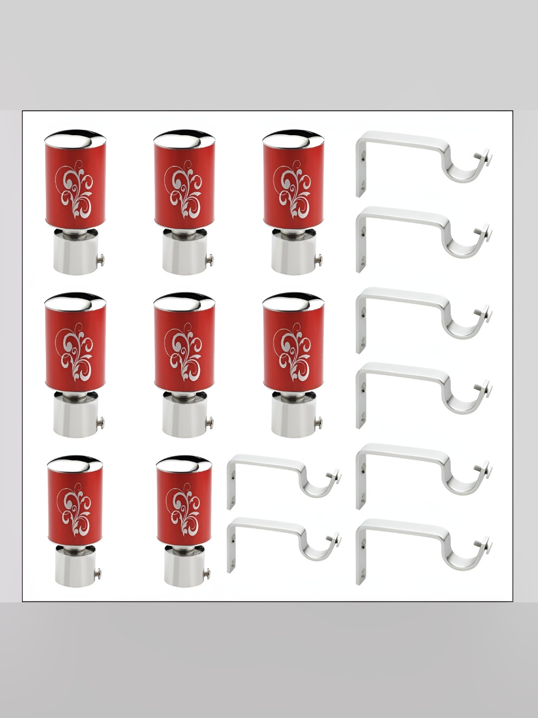 GLOXY Red & Grey 12 Pcs Stainless Steel Curtain Rods and Brackets