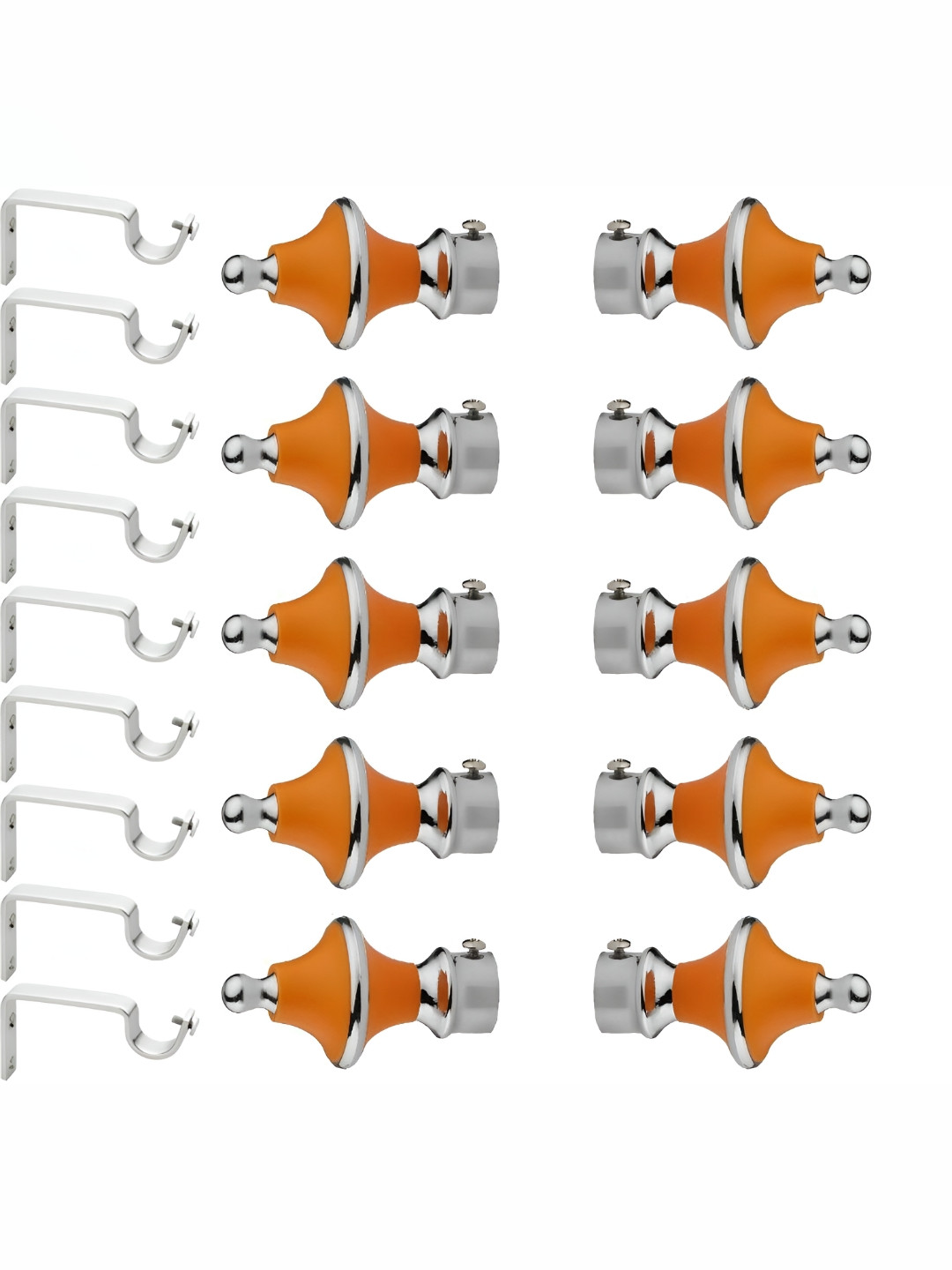 GLOXY Orange & Grey 19 Pcs Stainless Steel Glossy Curtain Brackets With Holder
