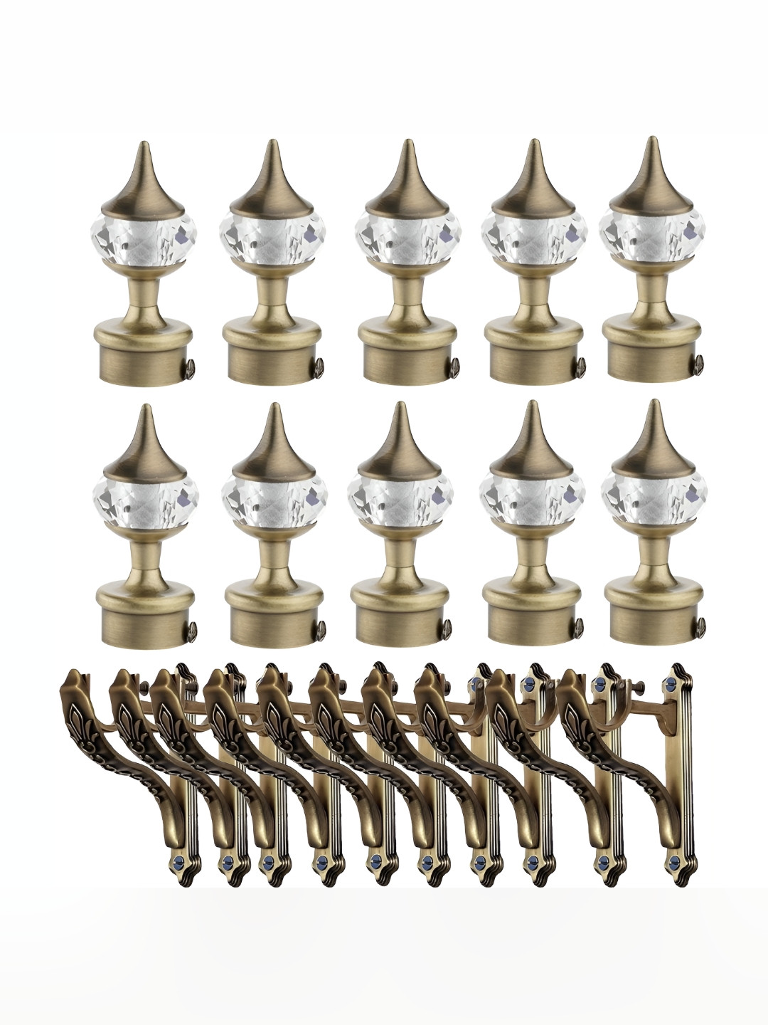 GLOXY Beige & White 20 Pcs Glossy Metal Curtain Rods and Brackets