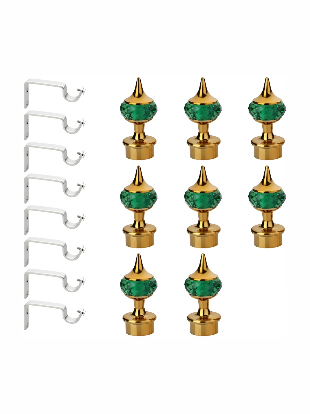 GLOXY Green & Beige 16 Pcs Diamond Shape Glossy Metal Curtain Brackets With Holder