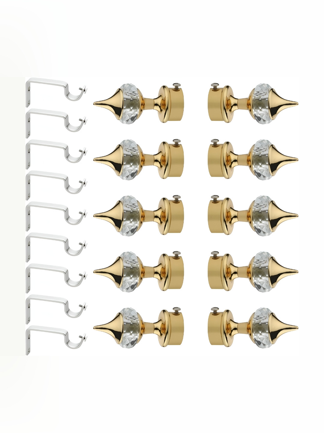 GLOXY Beige & Grey 10 Pieces Metal Curtain Brackets and Holders