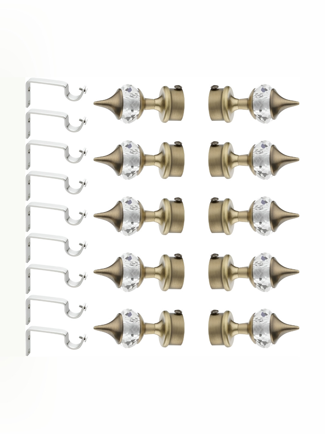 GLOXY Beige & Grey 10 Pieces Metal Curtain Rods and Brackets