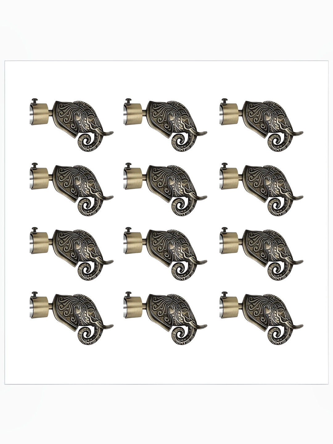 GLOXY Beige 12 Pieces Elephant Head Shape Antique Finish Curtain Brackets
