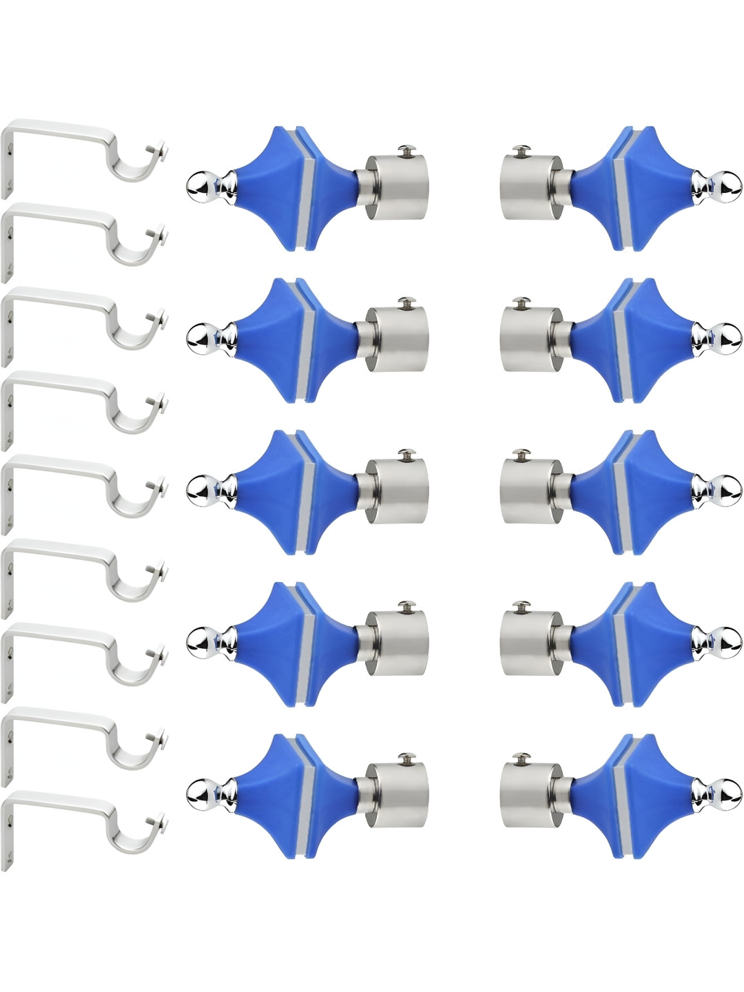 GLOXY Blue & Grey 20 Pieces Metal Curtain Rods and Brackets