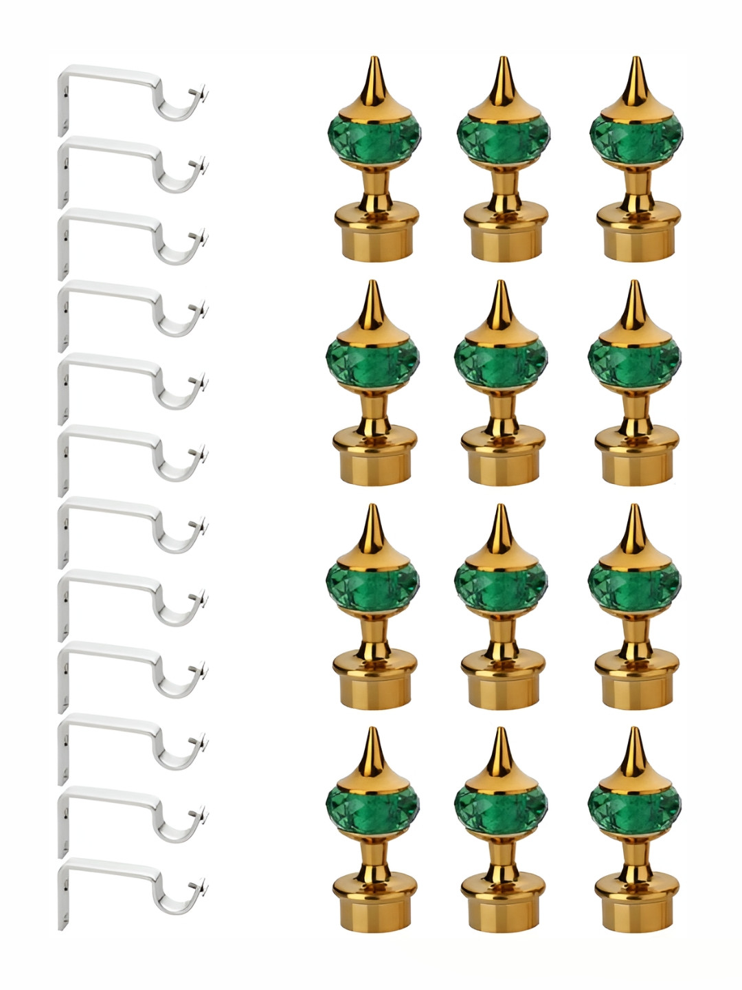 GLOXY Green & Beige 12 Pieces Metal Curtain Rods and Brackets