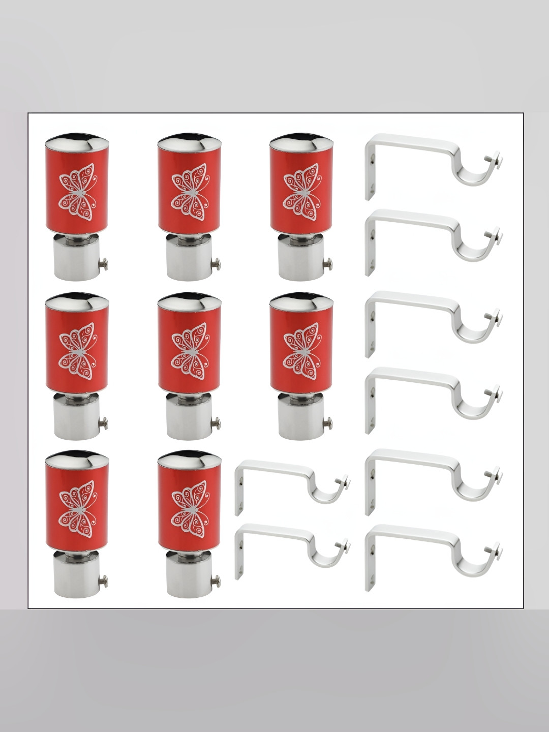 GLOXY Red & Grey 8-Pcs Metal Curtain Rods and Brackets