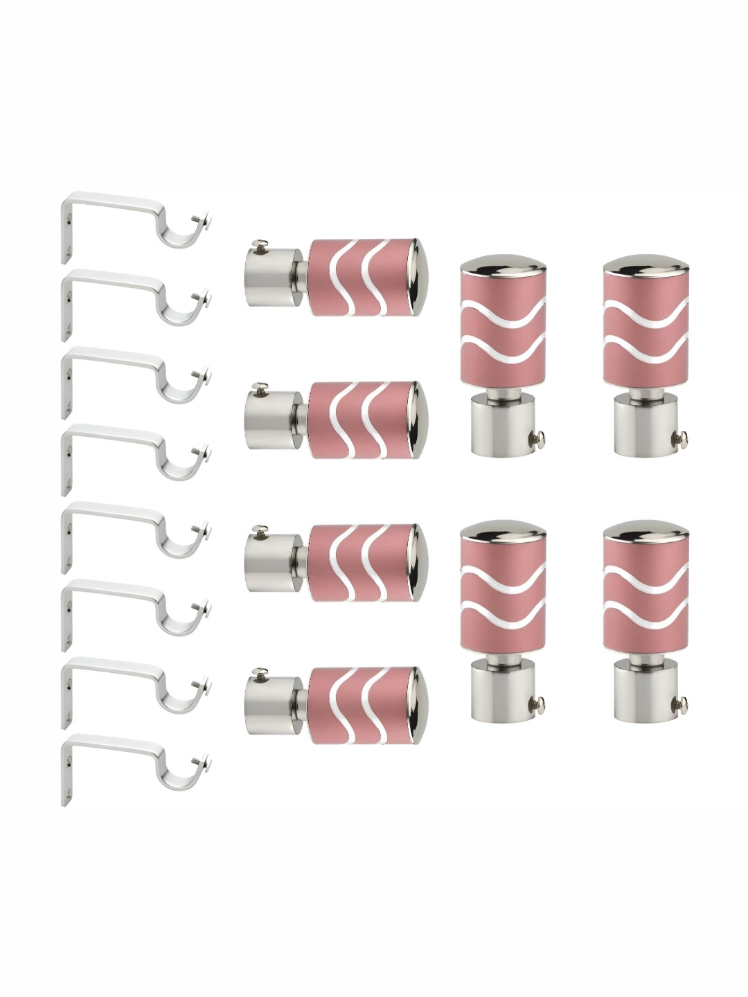 GLOXY 8-Pcs Grey & Pink Stainless Steel Glossy Curtain Brackets With Holder