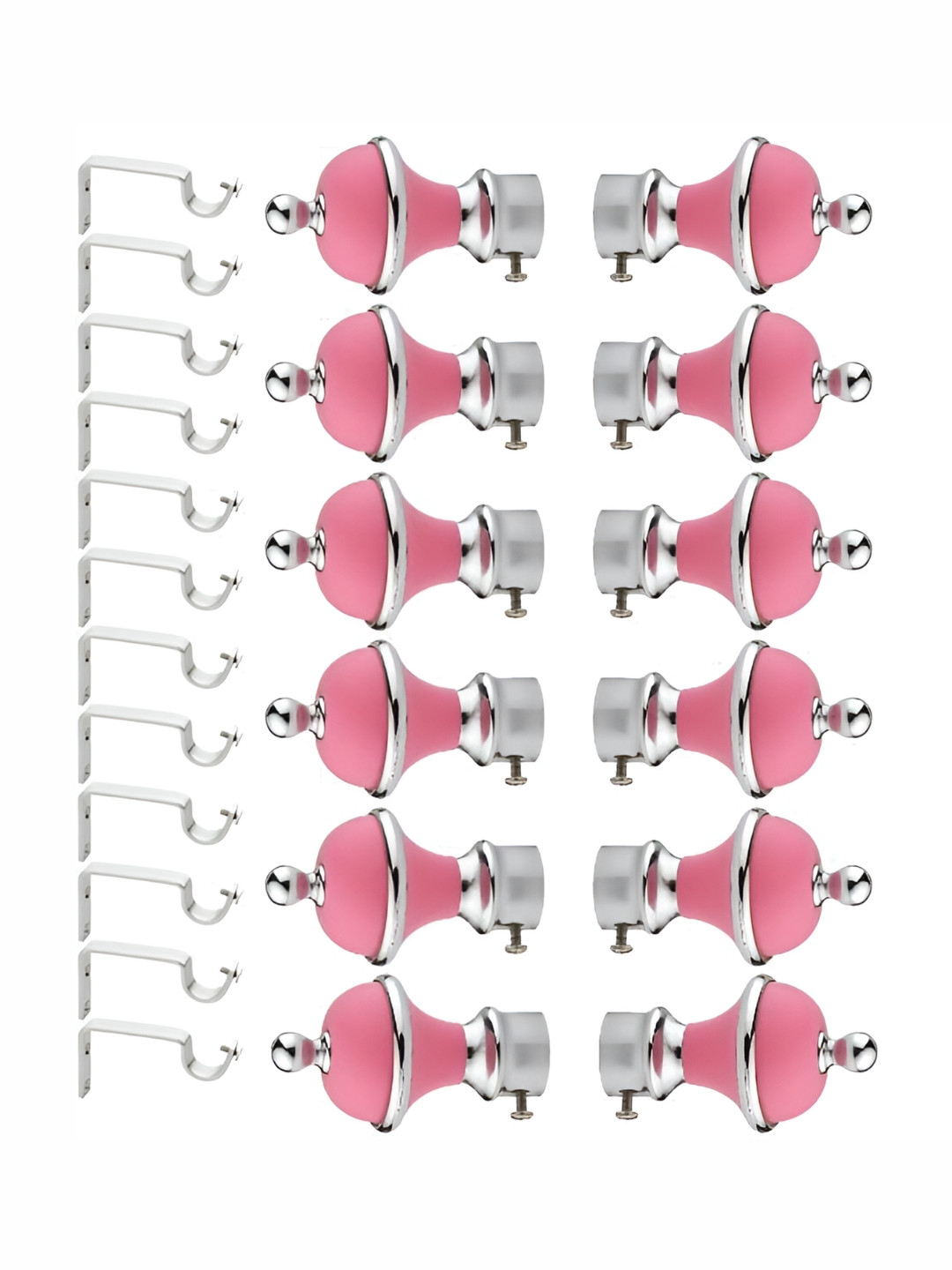 GLOXY Pink & Grey 12 Pieces Metal Curtain Rods and Brackets
