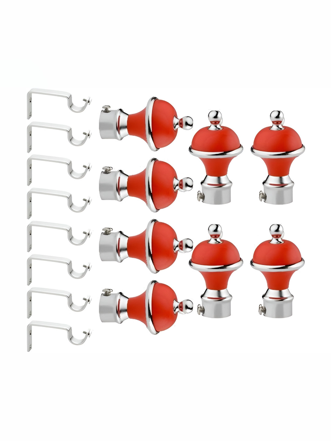 GLOXY Red & Grey 8 Pieces Metal Curtain Rods and Brackets