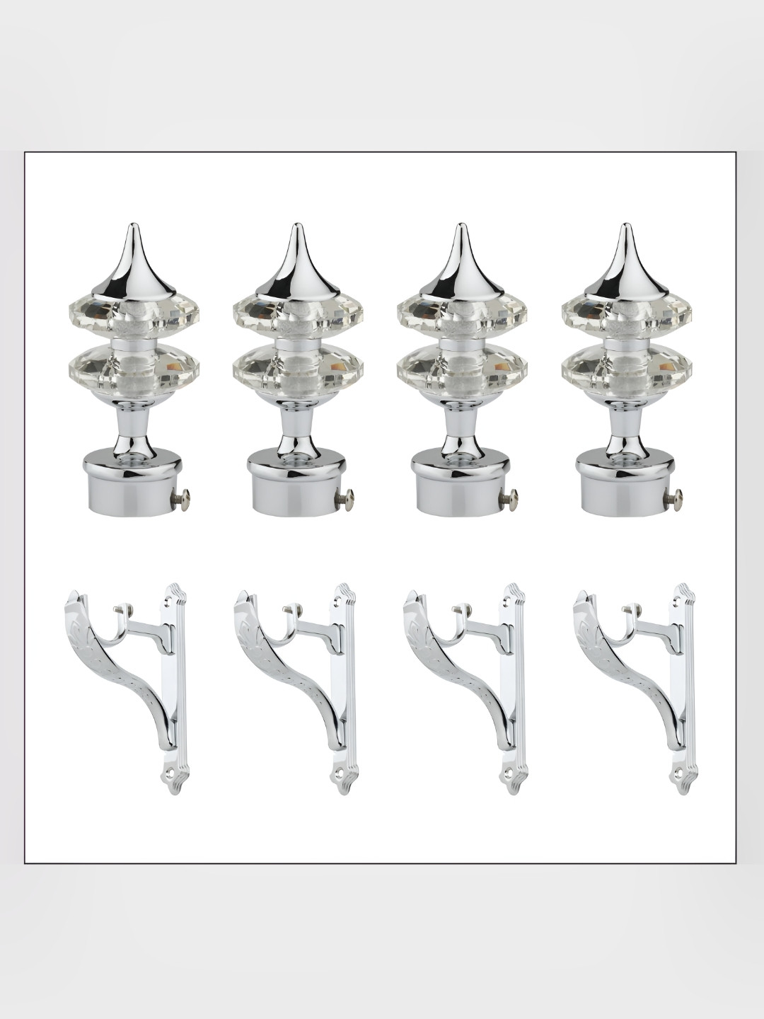 GLOXY 8 Pieces White & Grey Diamond Shape Stainless Steel Curtain Brackets With Holder