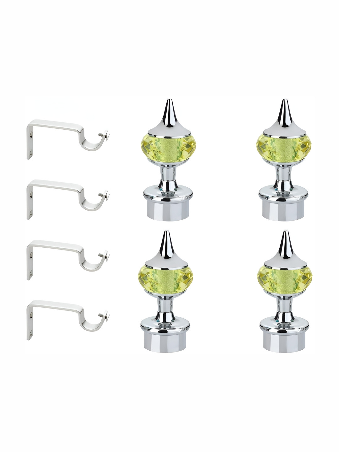 GLOXY Green & Grey 4 Pieces Diamond Shape Stainless Steel Curtain Brackets With Holder