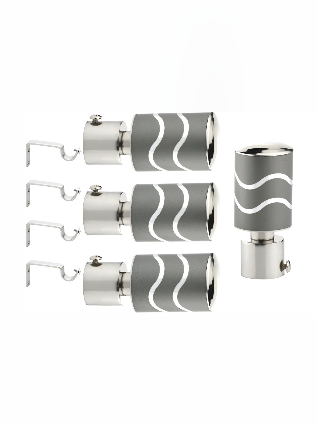 GLOXY Grey 4Pieces Stainless Steel Glossy Curtain Brackets With Holder