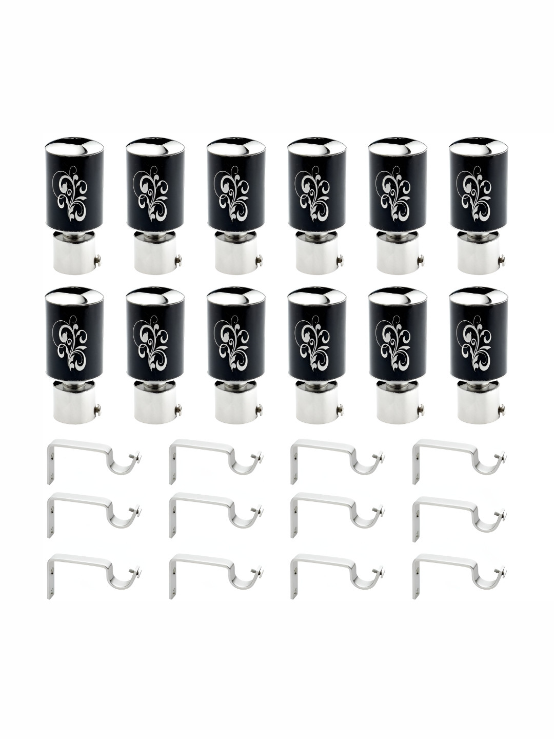 GLOXY Black 12 Pieces Stainless Steel Curtain Finials And Holder