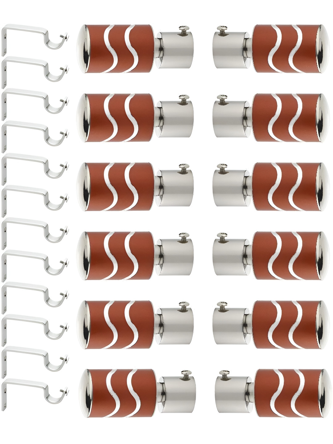GLOXY 24 Pieces Grey & Maroon Metal Curtain Brackets and Finials