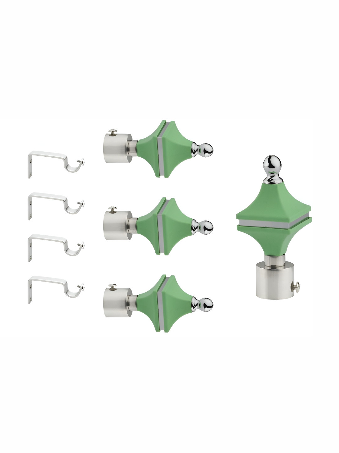GLOXY 4-Pcs Green & Grey Stainless Steel Glossy Curtain Brackets With Finial