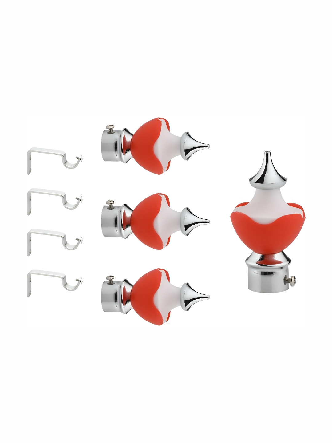 GLOXY Red & Grey 4 Pieces Stainless Steel Glossy Curtain Brackets With Finial