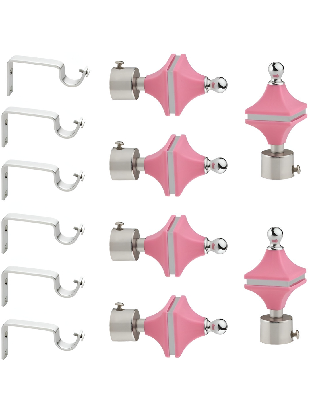 GLOXY Pink & Grey 6 Pieces Stainless Steel Glossy Curtain Brackets With Finial