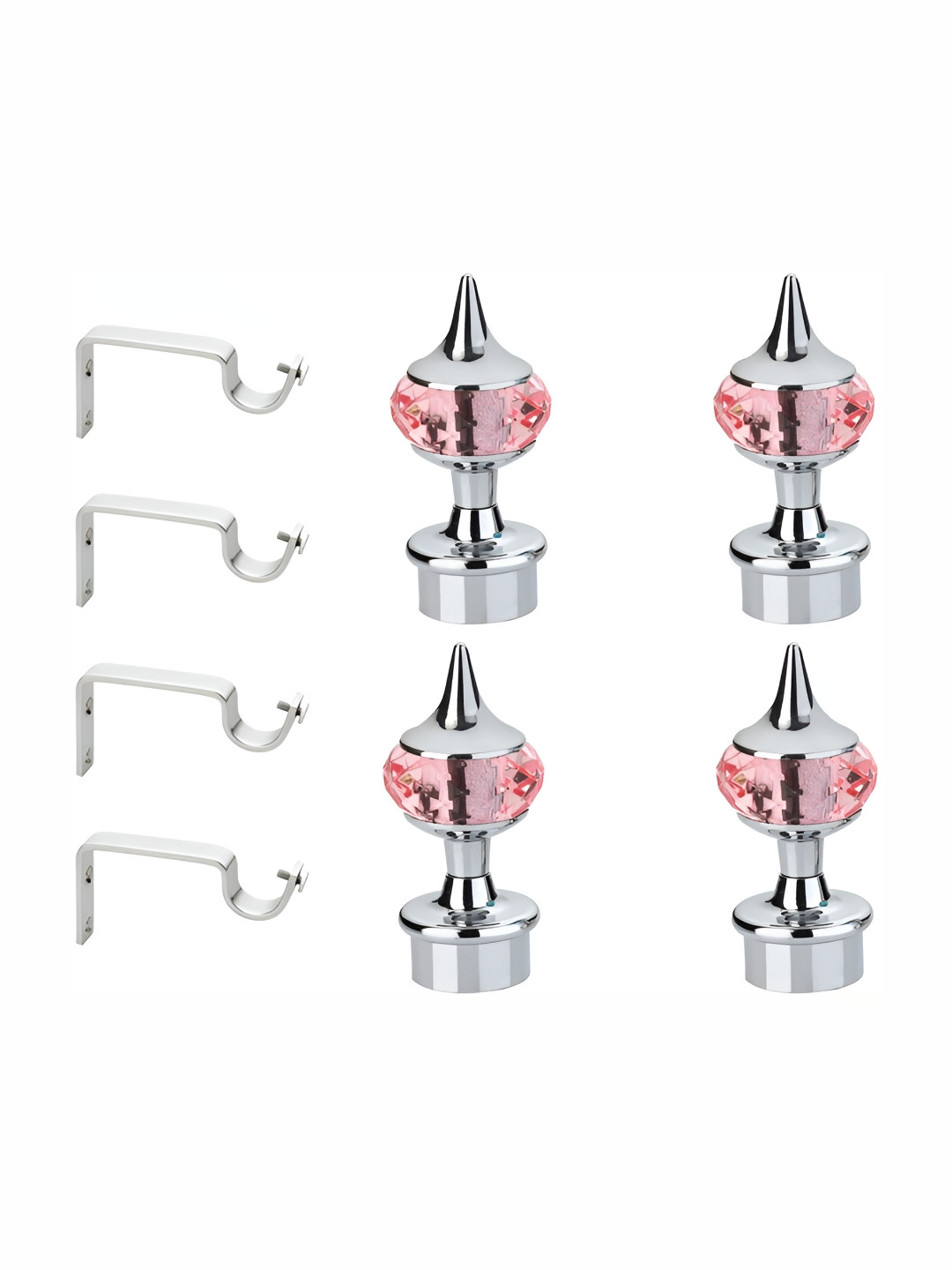GLOXY Pink & Grey 4 Pieces Diamond Shape Stainless Steel Curtain Brackets With Finial