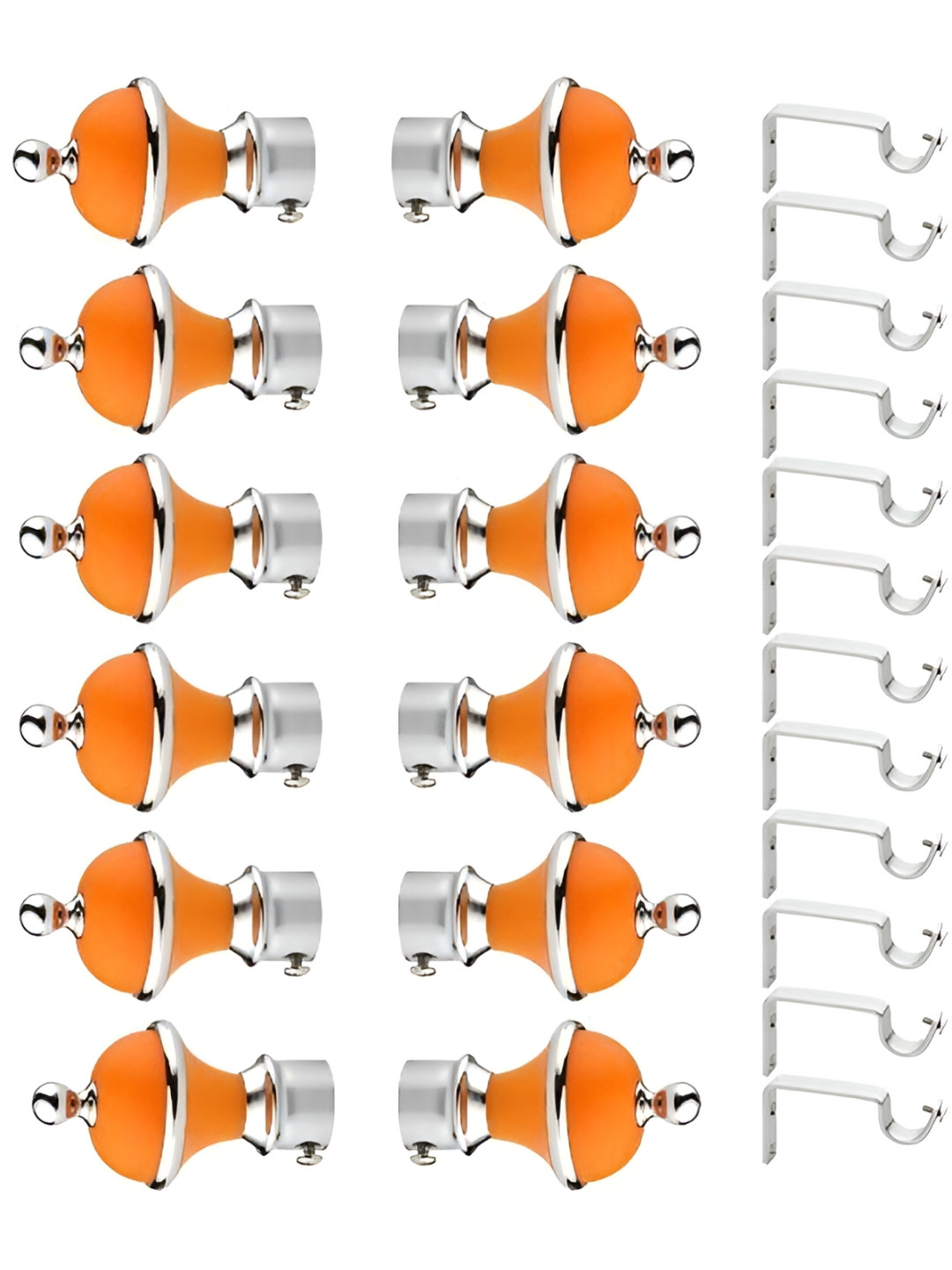 GLOXY Grey & Orange12 Pieces Stainless Steel Glossy Curtain Brackets With Finial