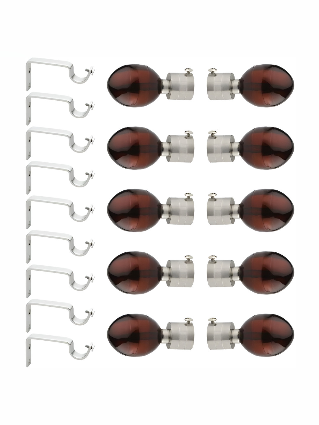 GLOXY 19 Pieces Grey & Brown Metal Curtain Brackets and Finials