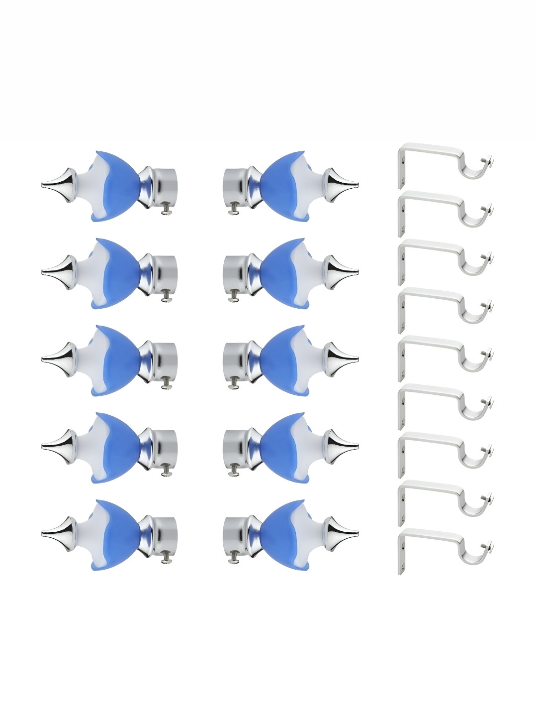 GLOXY 19 Pieces Blue & Grey Metal Curtain Brackets and Finials