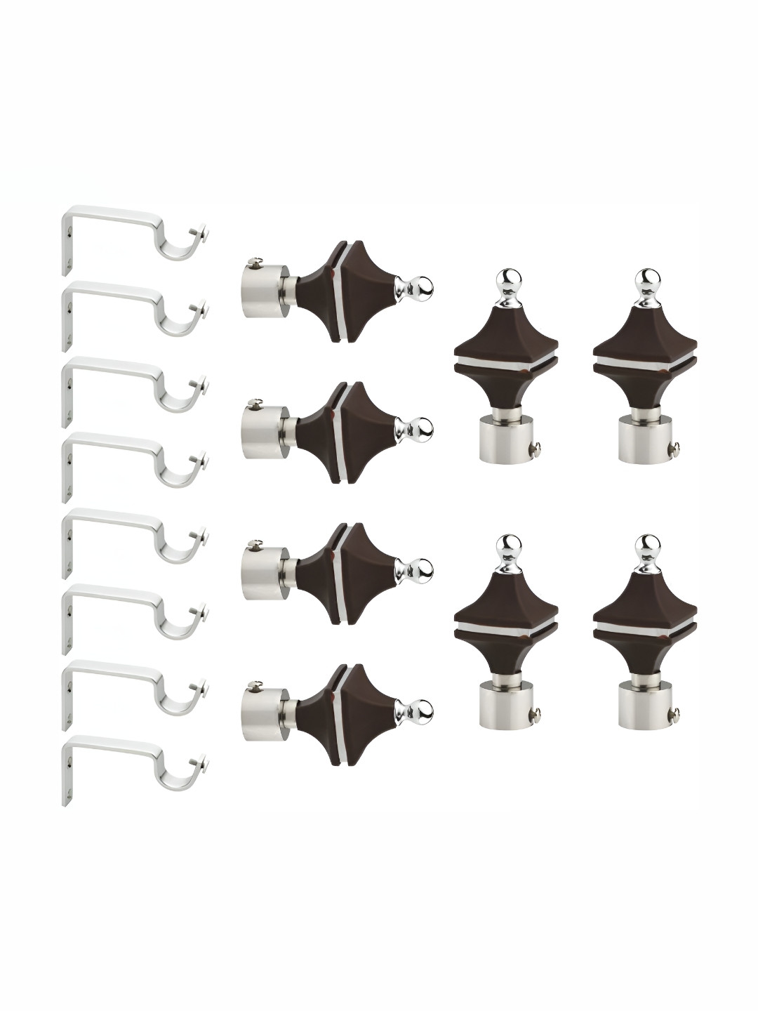 GLOXY 16 Pieces Black & Grey Metal Curtain Brackets and Finials