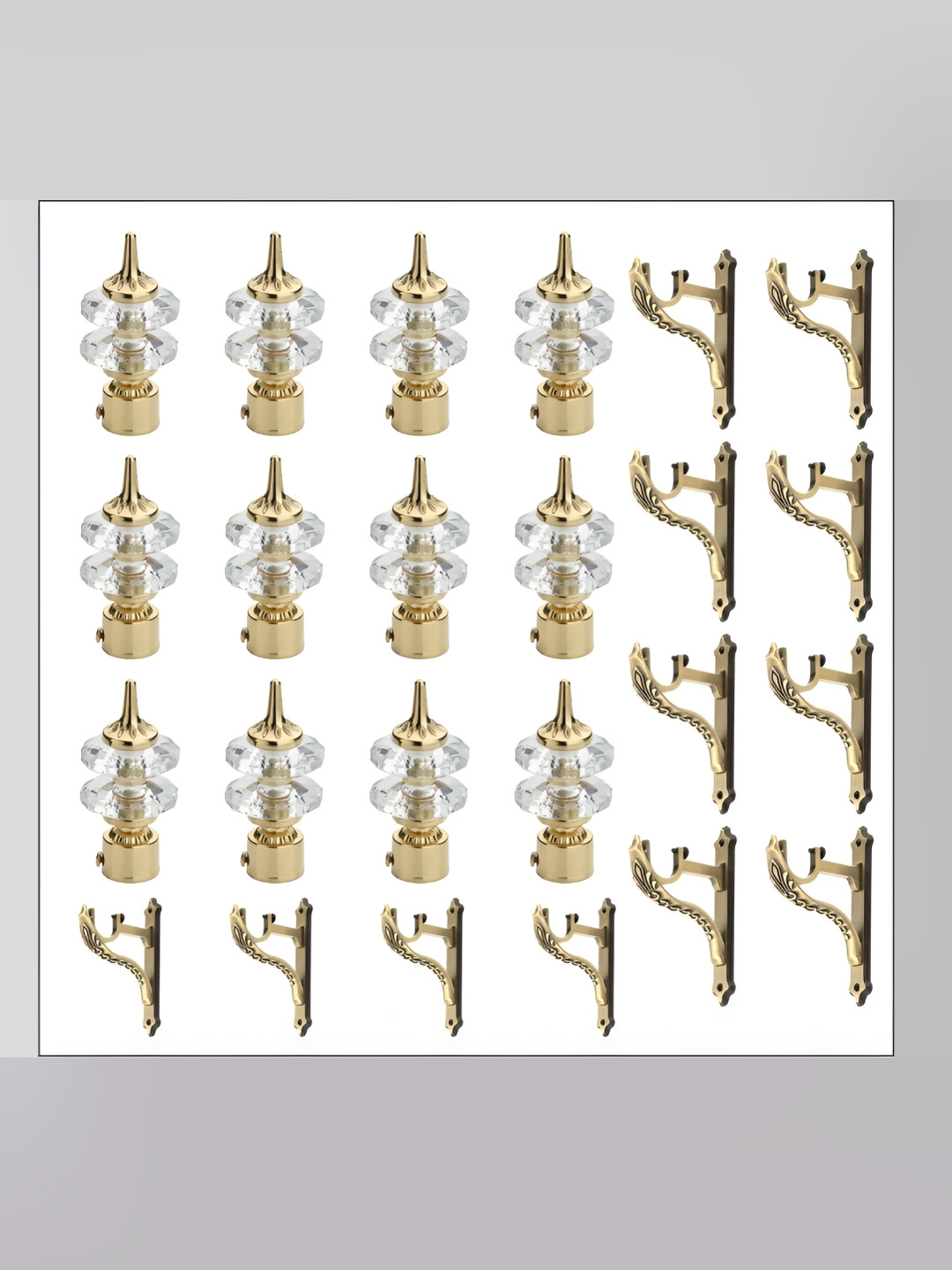 GLOXY White & Beige 24 Piece Stainless Steel Glossy Curtain Brackets With Knobs