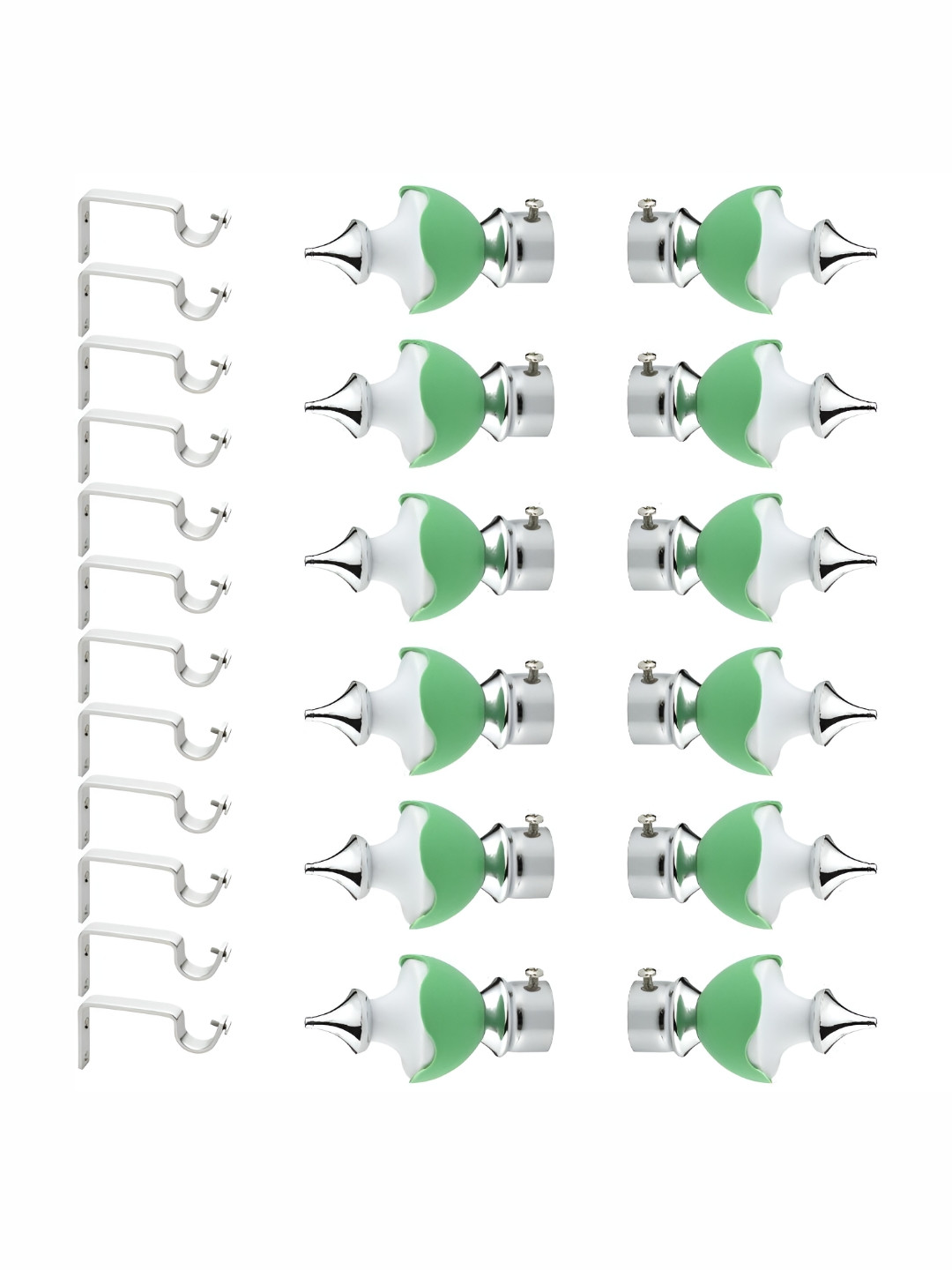 GLOXY Green & Grey 24 Pieces Metal Curtain Rods and Brackets
