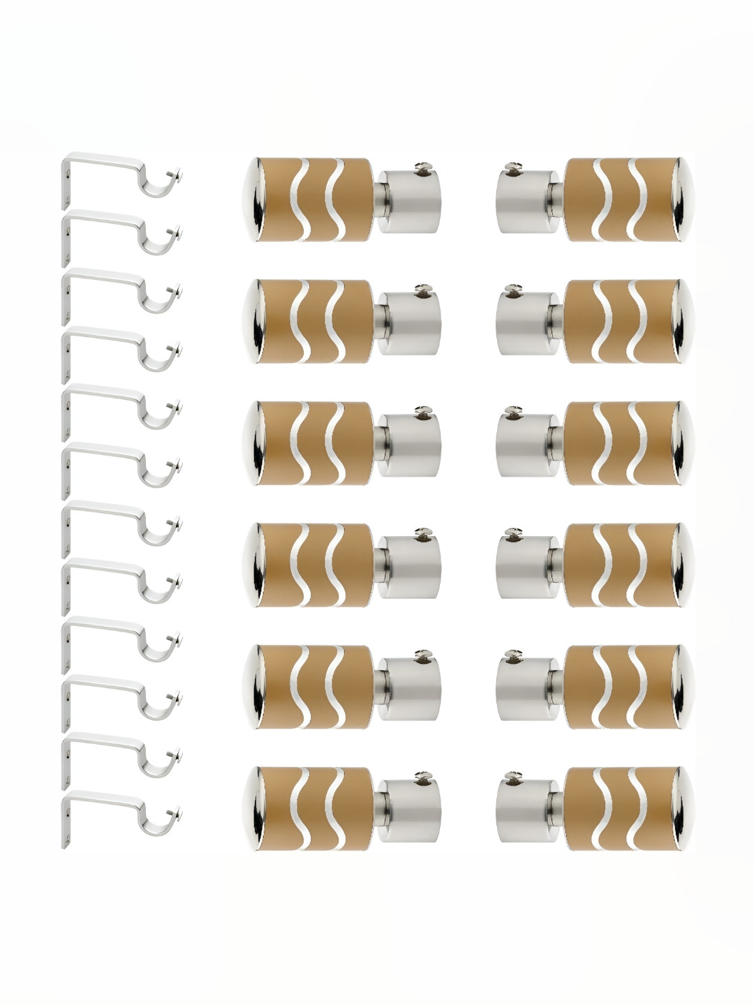 GLOXY Grey & Yellow 24 Pieces Stainless Steel Glossy Curtain Brackets With Holder