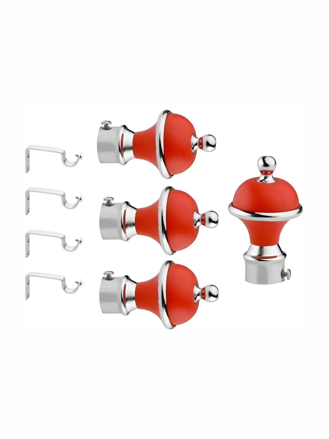 GLOXY Red & Grey 8 Pieces Metal Curtain Rods and Brackets