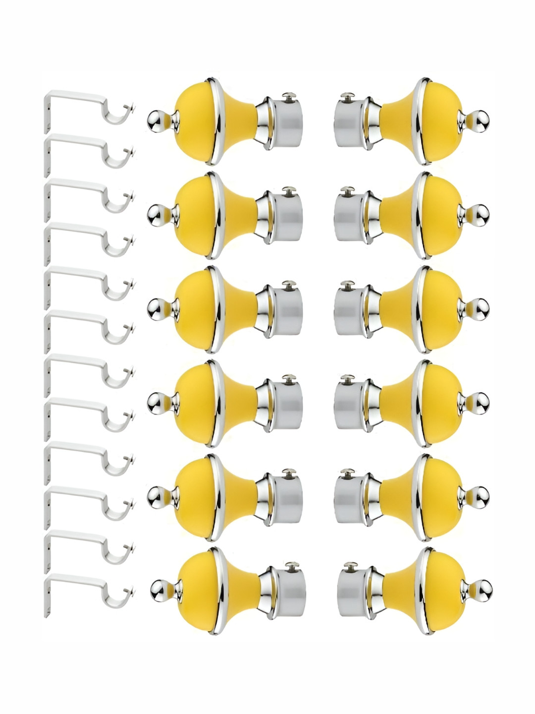 GLOXY Yellow & Grey 24 pieces Metal Curtain Rods and Brackets