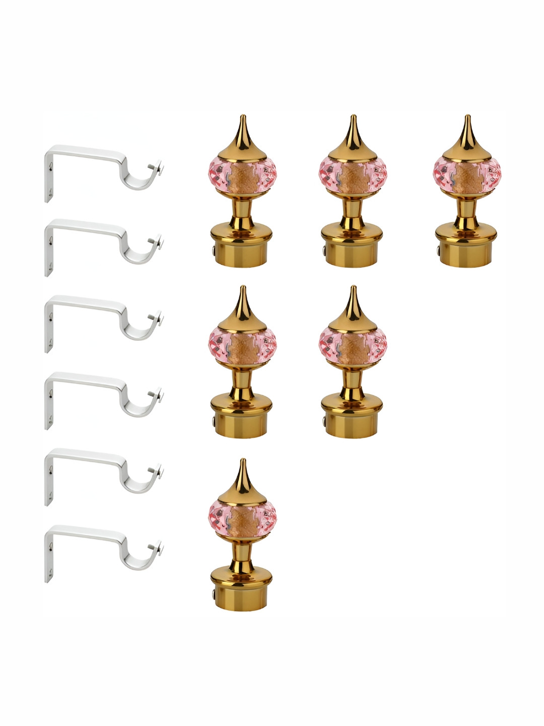 GLOXY Pink & Beige 12 Pieces Diamond Shape Stainless Steel Curtain Brackets With Holder