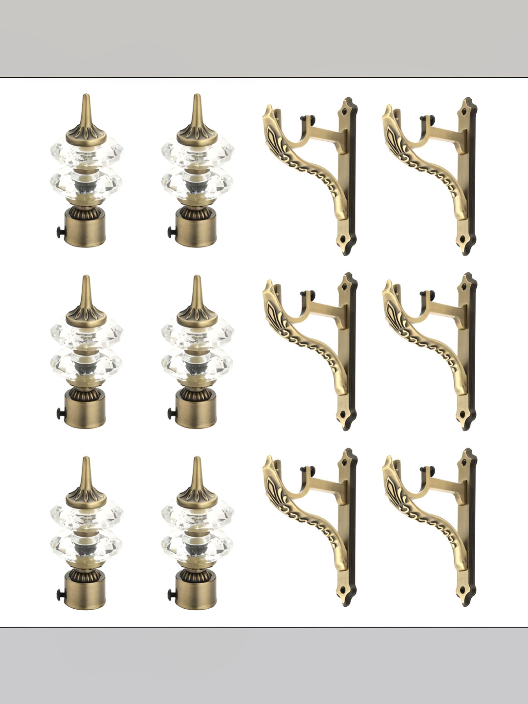 GLOXY Metallic Toned 12 Pieces Diamond Shape Stainless Steel Curtain Brackets With Holder
