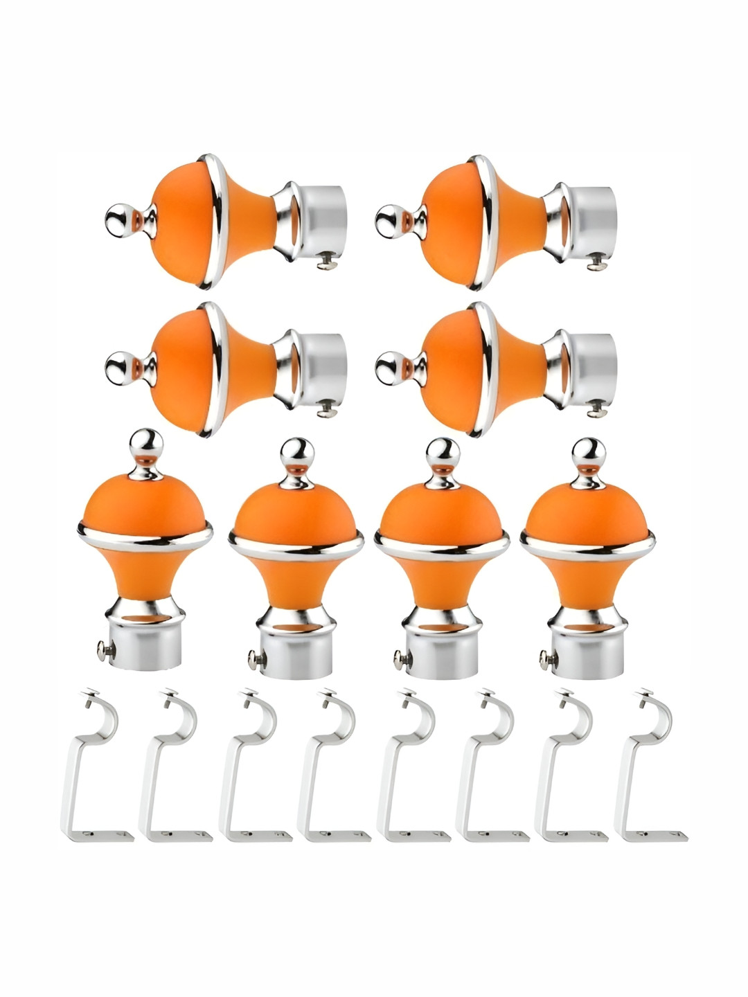 GLOXY Grey & Orange 16 Pieces Stainless Steel Glossy Curtain Brackets With Holder