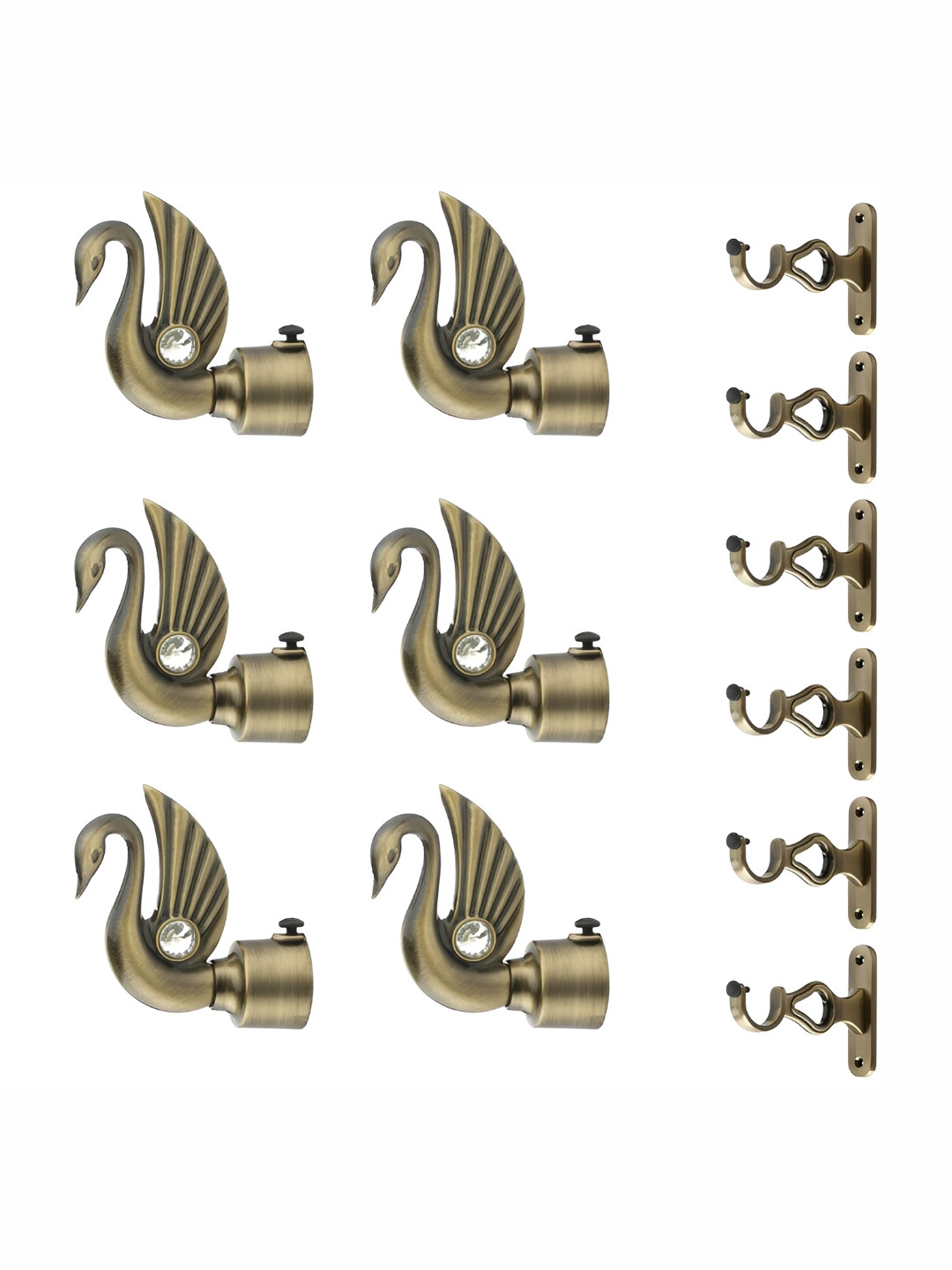 GLOXY Metallic Toned 12 Pieces & White Metal Curtain Rods and Brackets