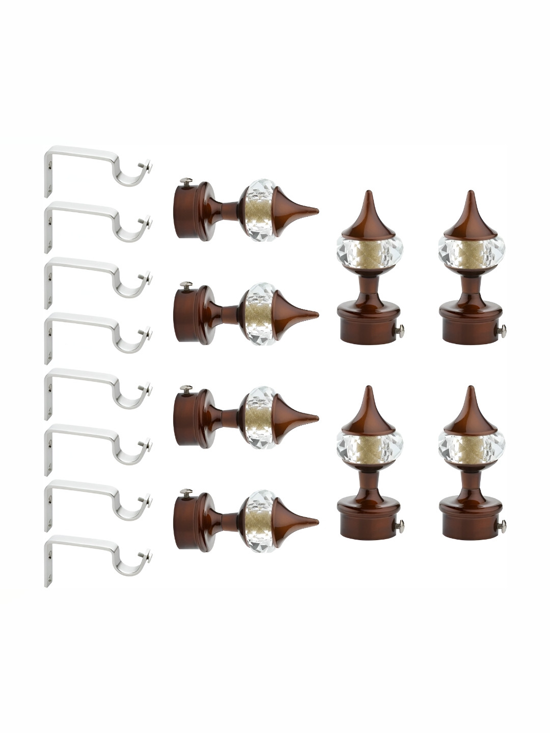 GLOXY White & Brown 16 Pieces Diamond Shape Stainless Steel Curtain Brackets With Holder