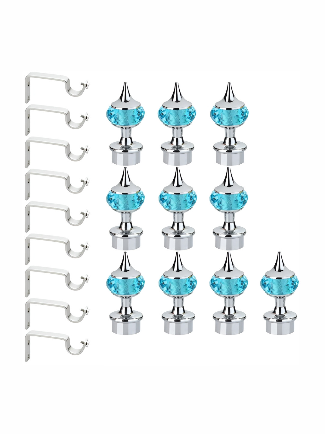 GLOXY Blue & Grey 19 Pieces Metal Curtain Rods and Brackets