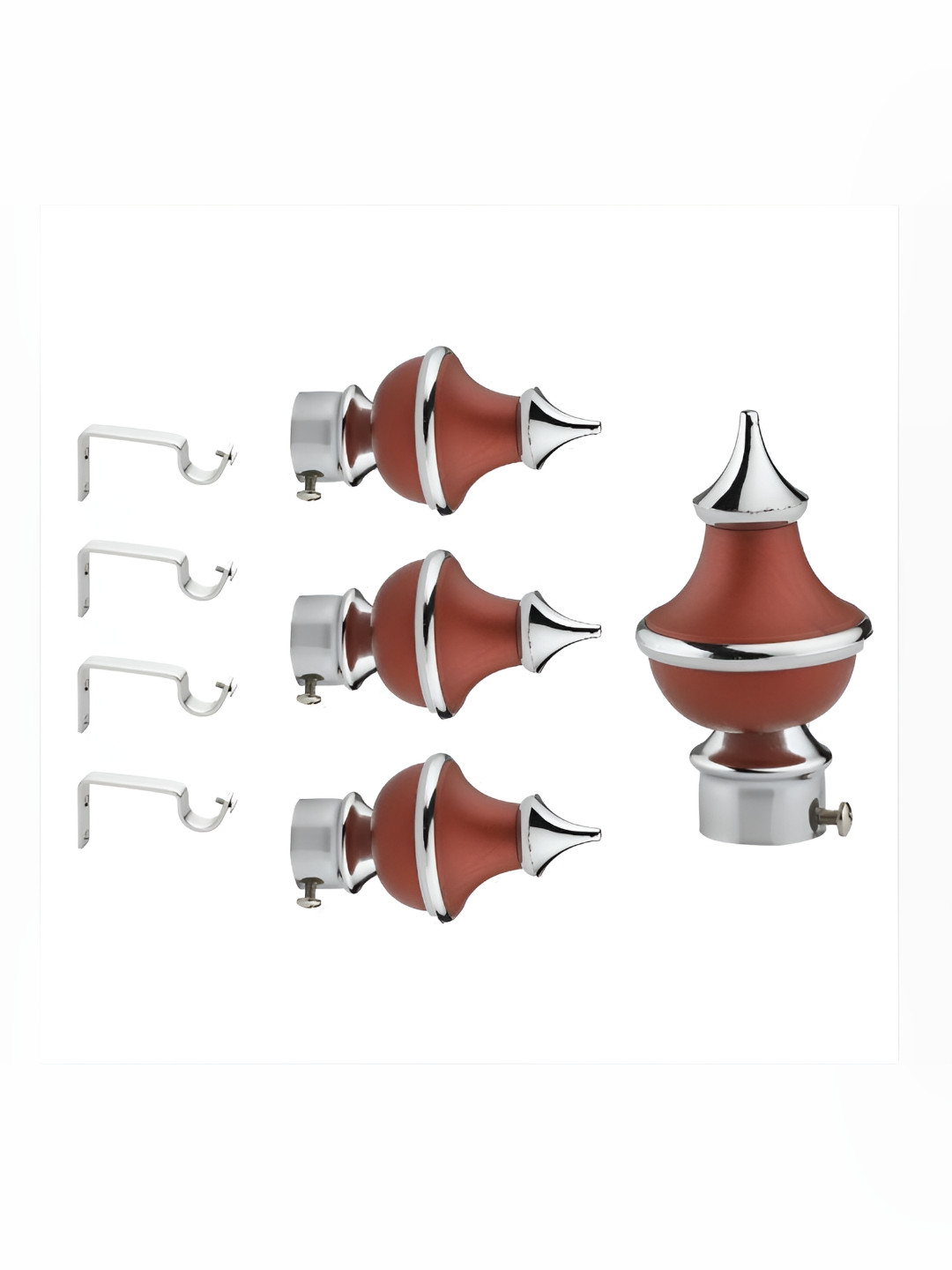 GLOXY Grey & Maroon 8 Pieces Stainless Steel Glossy Curtain Brackets With Holder