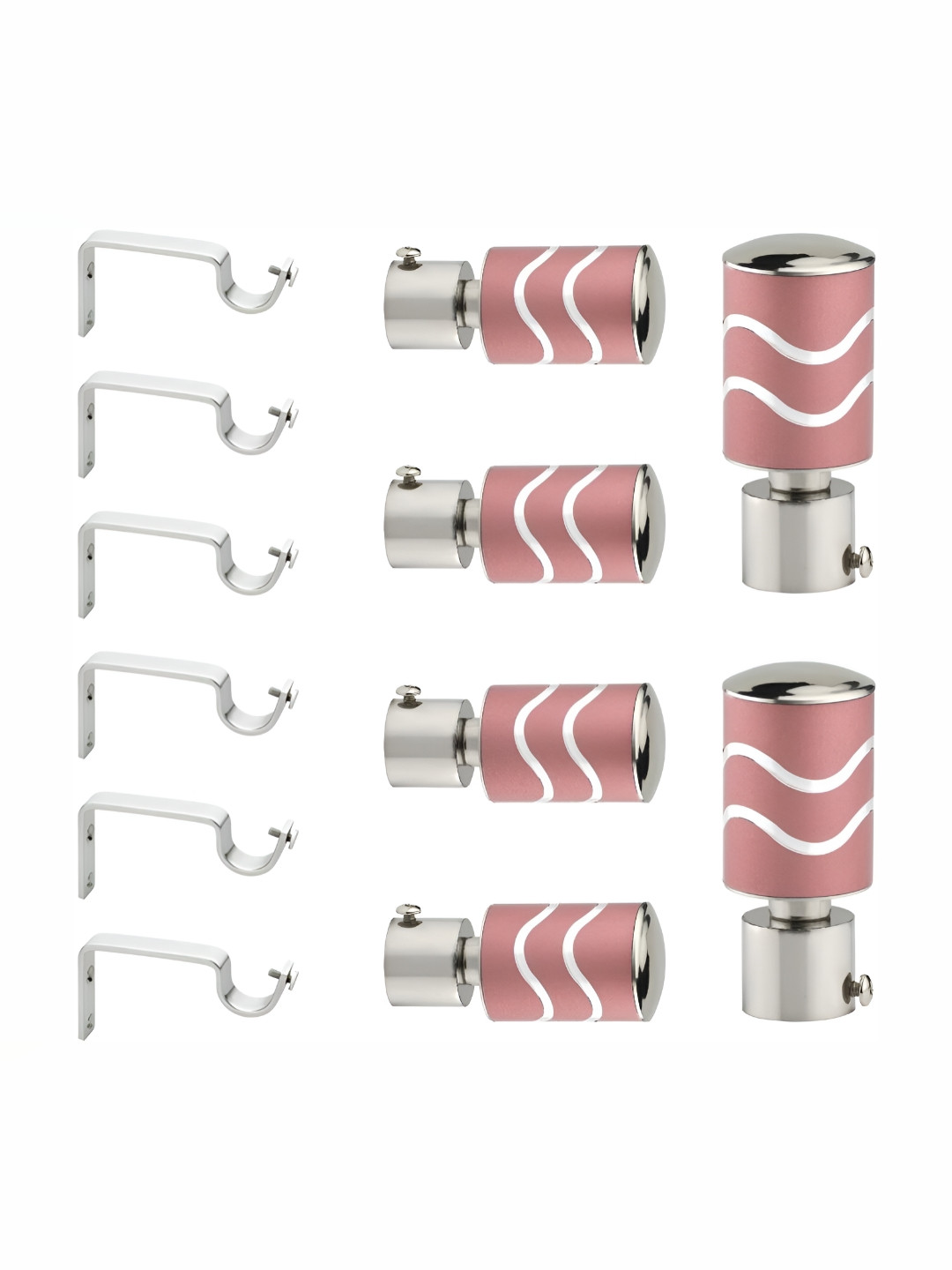 GLOXY Grey & Pink 12 Pieces Stainless Steel Curtain Brackets & Knobs