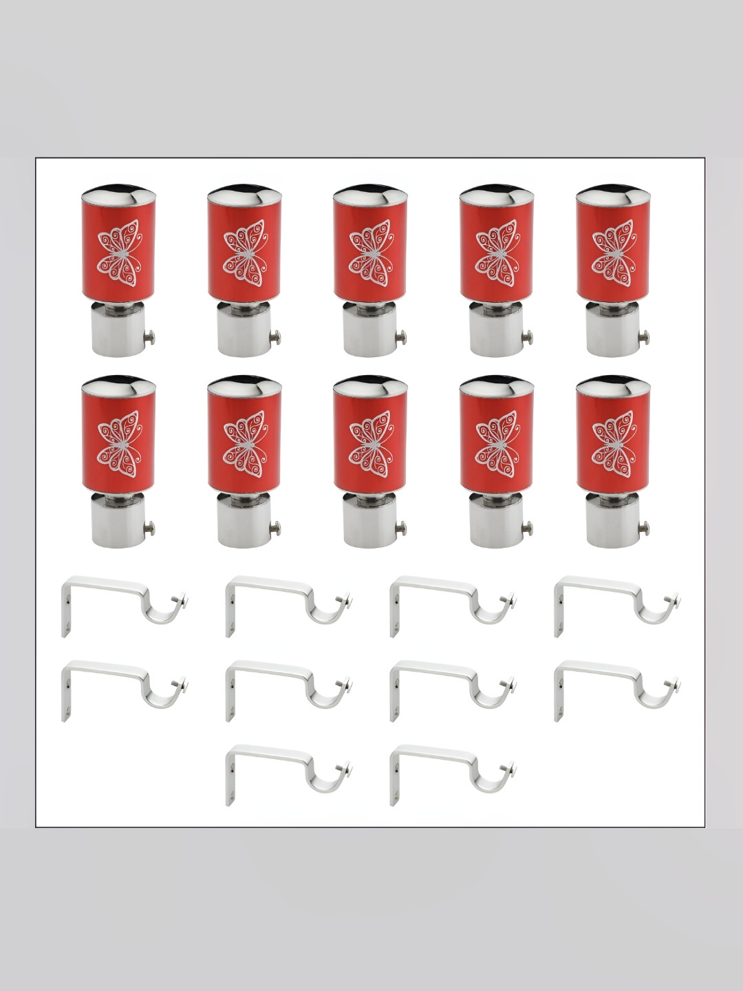 GLOXY Grey & Red Stainless Steel Glossy Curtain Brackets With Holder