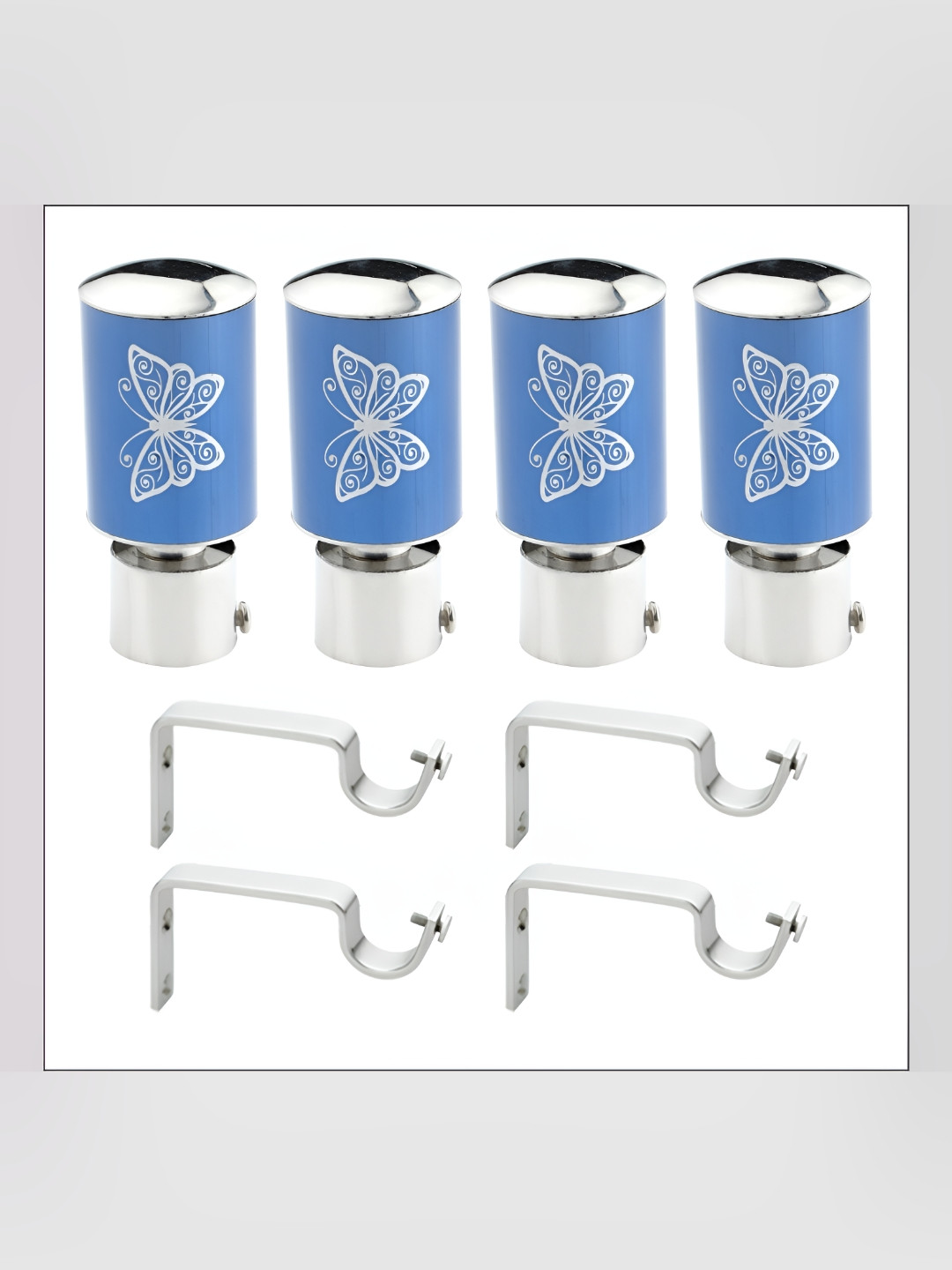 GLOXY Grey & Blue Stainless Steel Glossy Curtain Brackets With Holder