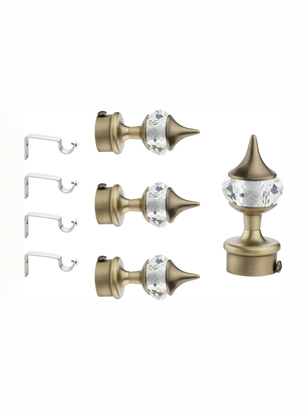GLOXY  White & Beige 4 Pieces Diamond Shape Stainless Steel Curtain Brackets With Holder