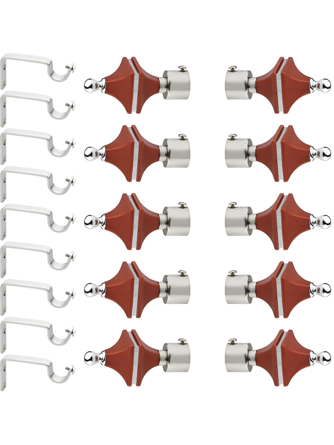 GLOXY Maroon & Grey 19 Pcs Metal Curtain Rods & Brackets