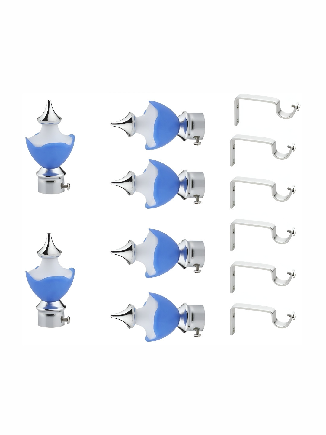 GLOXY Blue & Silver  Toned 12 Pieces Stainless Steel Curtain Rods & Brackets