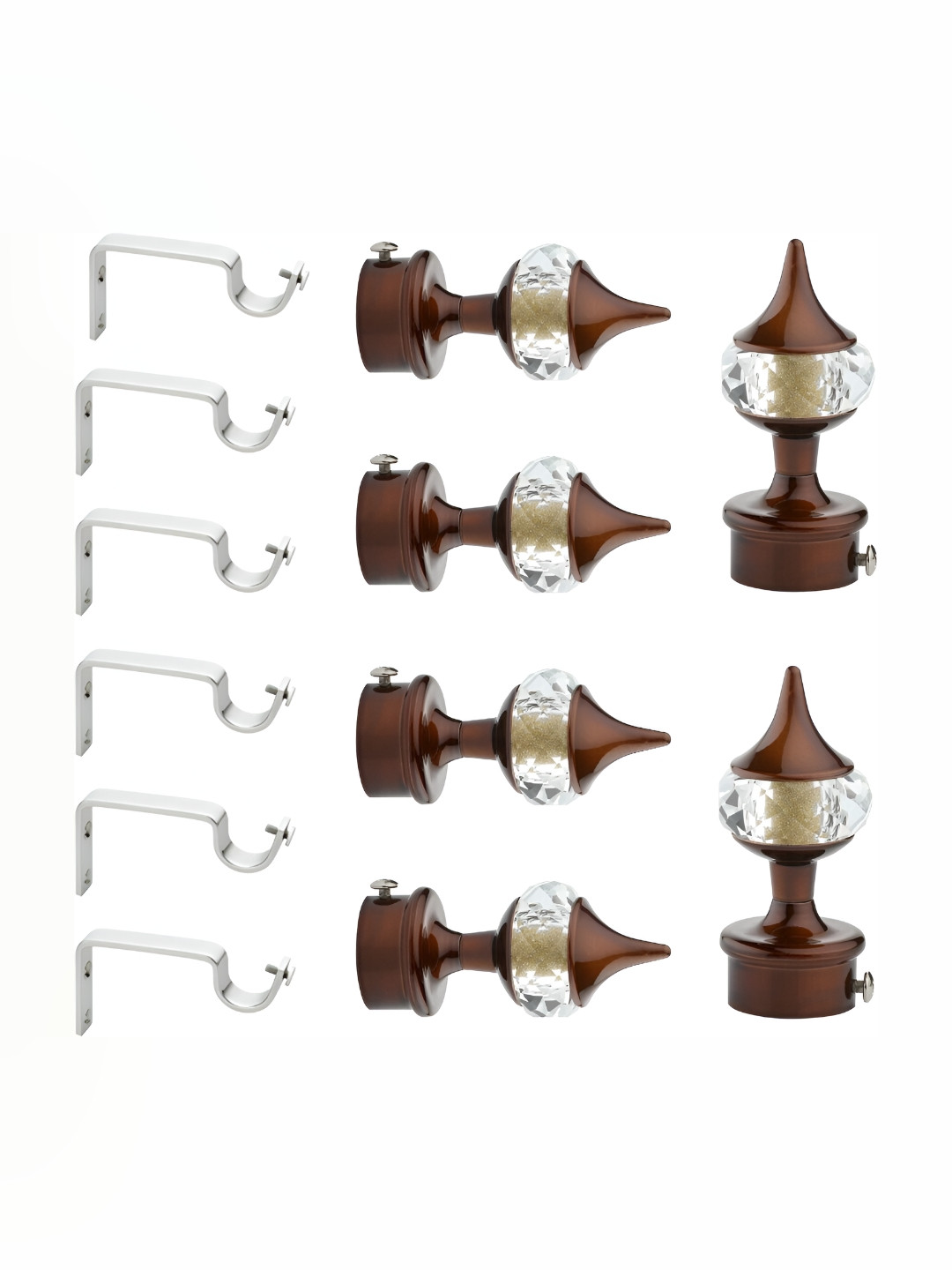 GLOXY White & Brown 12 Pieces Diamond Shape Stainless Steel Curtain Brackets With Holder