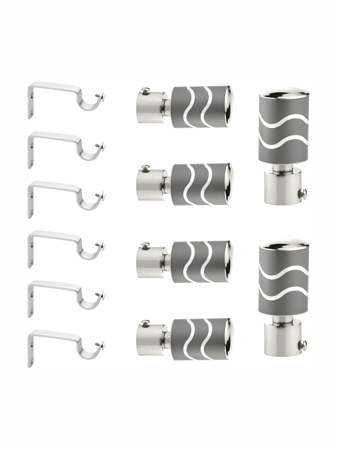 GLOXY Grey & Silver Toned 12 Pieces Curtain Hook & Brackets