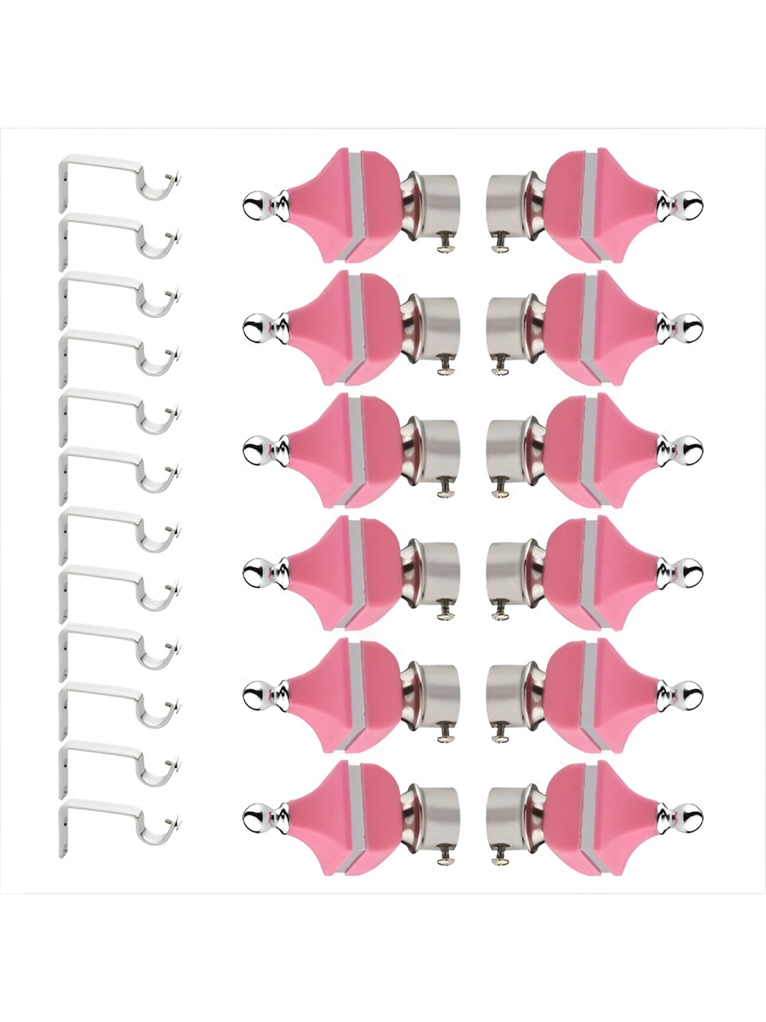 GLOXY Pink & Silver Toned 24 Pieces Curtain Rods & Brackets