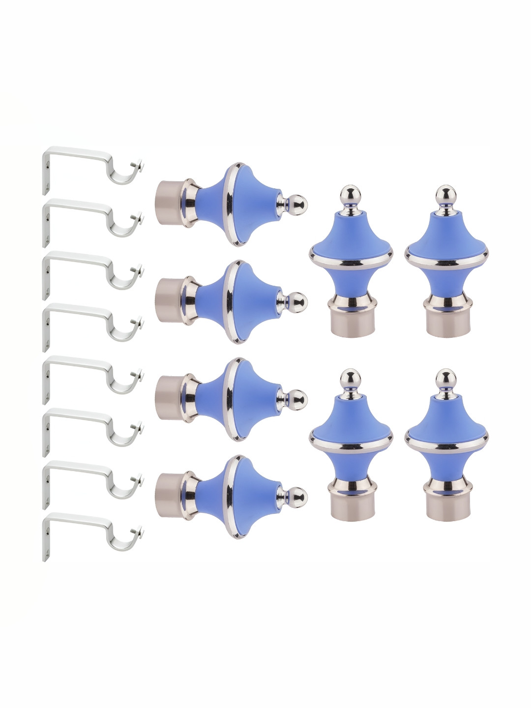 GLOXY Blue & Grey 16 Pieces Stainless Steel Glossy Curtain Brackets With Holder