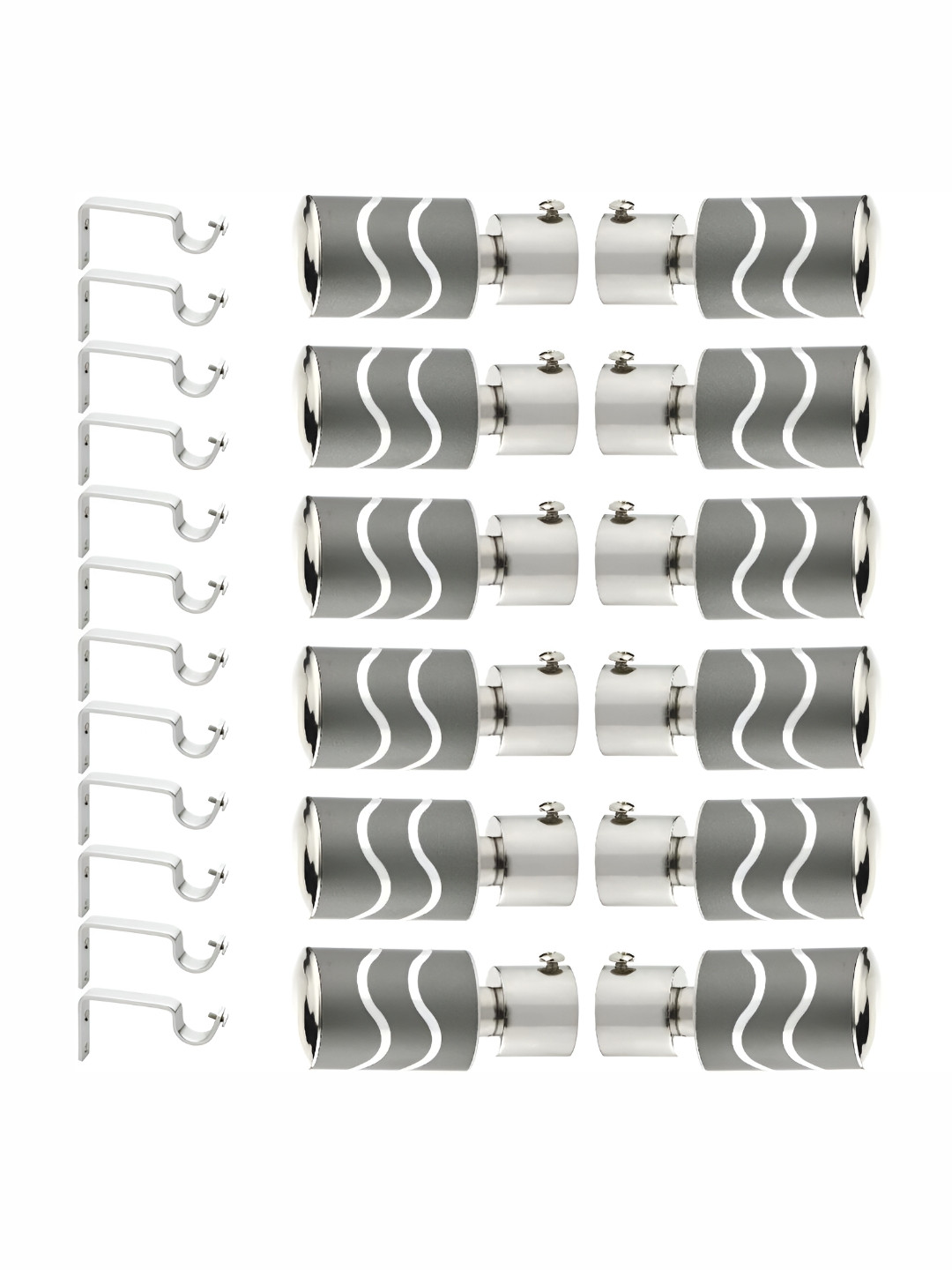 GLOXY Grey and SilverToned 12 Pieces Metal Curtain Rods & Brackets